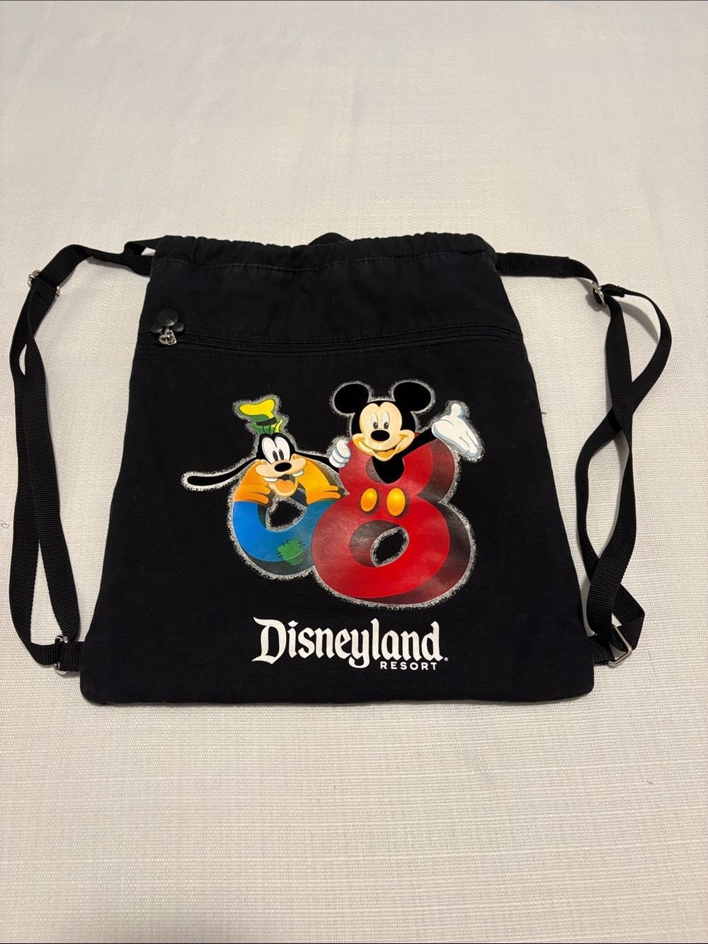Disney Black Drawstring Backpack with Mickey & Goofy Colorful Graphic